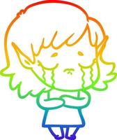 rainbow gradient line drawing cartoon crying elf girl vector