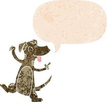 cartoon dancing dog and speech bubble in retro textured style vector