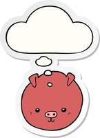 cartoon pig and thought bubble as a printed sticker vector