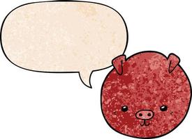 cartoon pig and speech bubble in retro texture style vector