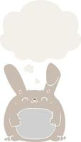 cartoon rabbit and thought bubble in retro style vector