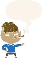 cartoon man smoking and speech bubble in retro style vector