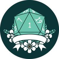 icon of natural one d20 dice roll vector