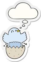 cartoon hatching chicken and thought bubble as a printed sticker vector