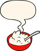 cartoon bowl of porridge and speech bubble in comic book style vector