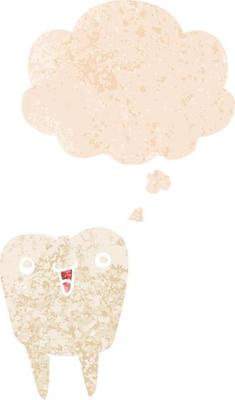 cartoon tooth and thought bubble in retro textured style