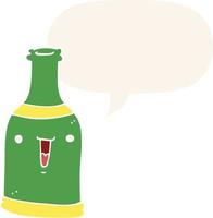 cartoon beer bottle and speech bubble in retro style vector
