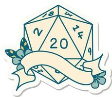 sticker of a natural twenty D20 dice roll vector