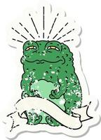 worn old sticker of a tattoo style toad character vector