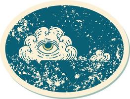 iconic distressed sticker tattoo style image of an all seeing eye cloud vector