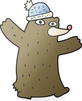 freehand drawn cartoon bear wearing hat vector