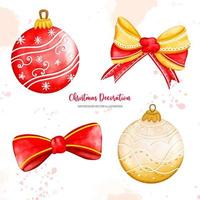 Set of Christmas balls and Bow, Christmas decor, Digital paint watercolor illustration vector