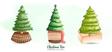 árbol de navidad, ilustración vectorial de acuarela vector