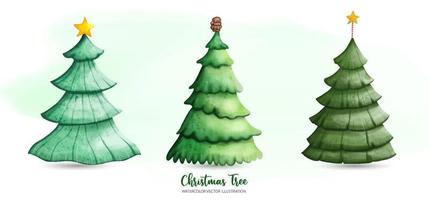 clipart de árbol de navidad, decoración de navidad, ilustración de acuarela vector