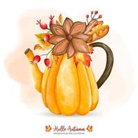 Classic jug, Autumn or Fall Animal decor, Digital paint watercolor illustration vector