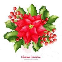 Christmas Poinsettia, holly, pine cone set, Digital paint illustration vector