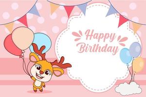 Children's birthday card with cute deer and balloon vector