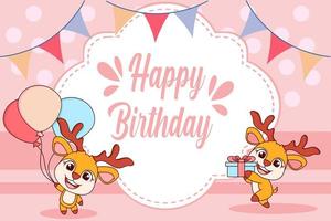 Children's birthday card with cute deer and gifts vector