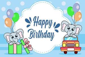 Children's birthday card with cute elephants and gifts vector