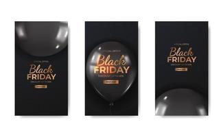 plantilla de historias de redes sociales de gran inauguración con globo realista brillante 3d con fondo negro