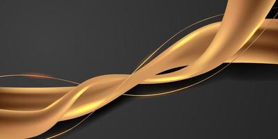 3d golden silk fabric ribbon element with black background for luxury elegant abstract background vector