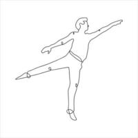 chico de ballet dibujo de línea continua diseño minimalista dibujo de una línea chico en la práctica de ballet vector