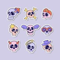 Kawaii Skull Cute Cartoon Sticker Collection vector