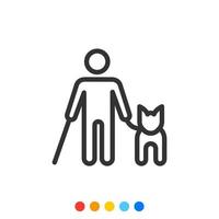 Blind person icon with guide dog, Vector. vector