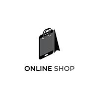 Online shop logo design inspiration. cellphone with shopping bag vector