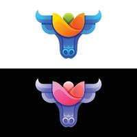 Vector logo illustration bull rose gradient colorful style