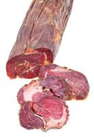 sliced horse meat sausage kazy close up isolated photo