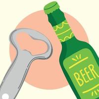 botella de cerveza y abridor vector