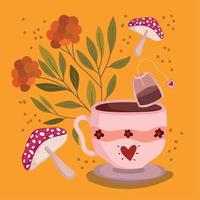 té de otoño y champiñones vector