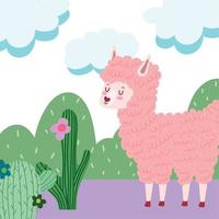 sweet llama with cactus vector