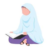 niña musulmana leyendo el corán vector