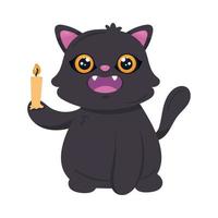 halloween cat with candle vector