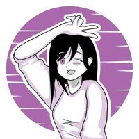 chica anime en fondo morado vector