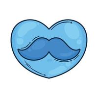 corazón azul con bigote vector