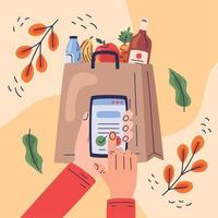 compras de comestibles en línea en el teléfono inteligente vector