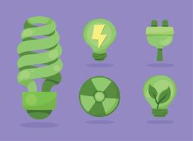 cinco iconos de energía verde vector