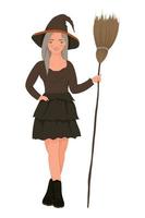 witch standing with broom vector