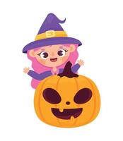 witch and pumpkin character vector