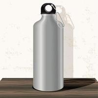 aluminum thermos mockup in table vector
