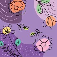 flowers one line in purple background vector