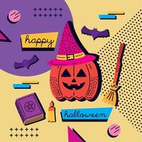 happy halloween lettering with pumpkin vector