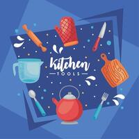 kitchen tools lettering card vector