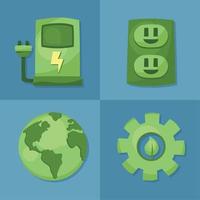cuatro iconos de energía verde vector