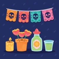 cinco iconos de dia de los muertos vector