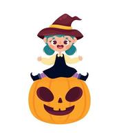 witch seated in pumpkin vector