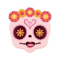 mexican skull death with flowers vector